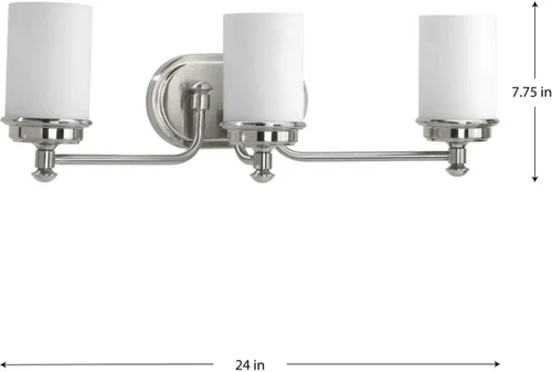 Vista 8 de Progress Lighting Glide Collection - Lámpara de tocador de baño con 3 luces de cristal de ópalo grabado en níquel cepillado