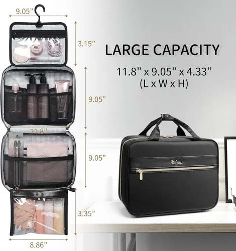 Vista 7 de Neceser de viaje, bolsa grande para artículos de tocador colgantes para mujeres y hombres, bolsa de maquillaje para viajes, organizador