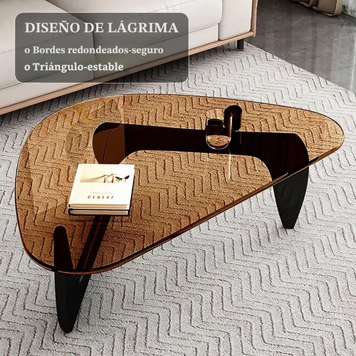 Vista 5 de Mesa de centro moderna de cristal, mesa de centro pequeña de mediados de siglo, mesa de centro para sala de estar, adecuada para dormitorio, sala