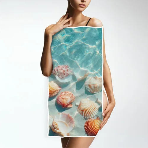 Vista 4 de Wfrish Toallas de mano de playa con conchas marinas, toallas de baño, toallas de baño de agua de mar verde azulado, toallas de baño, toallas