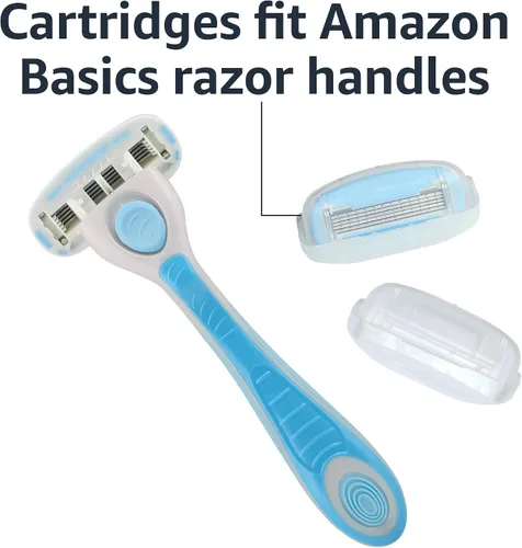Vista 3 de Amazon Basics Maquinilla de afeitar de 5 cuchillas para mujer, mango, 2 cartuchos y colgador de ducha
