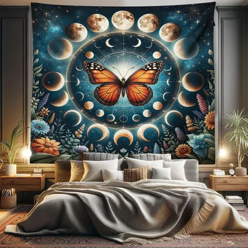 Vista 7 de Ambesonne Tapiz de hongos, atmósfera psicodélica, escena astral estrellada con motivos orientales trippy, decoración de tela para colgar en la pared