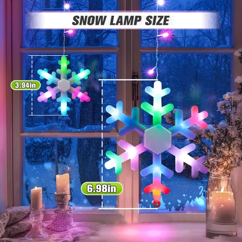 Vista 3 de JOFIOS Luces de Copo de Nieve de Navidad para Exteriores, 16.73 pies Luces LED de Carámbanos de Navidad para Exteriores con 20 Gotas, Luces