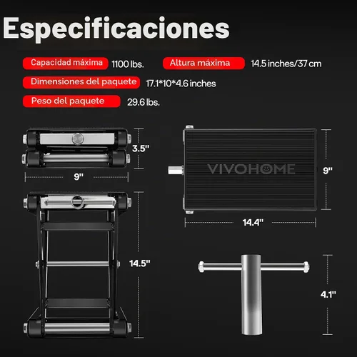 Vista 7 de VIVOHOME Gato de tijera para elevador de motocicleta de 1100 libras, soporte de elevación de cubierta ancha, color negro