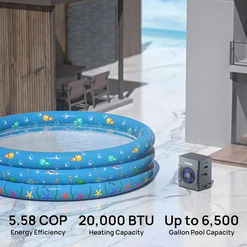 Vista 3 de TURBRO Bomba de calor para piscina, 20,000 BTU, para piscinas y spas sobre y en el suelo, alta eficiencia, todo calentador eléctrico, no necesita