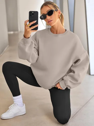 Vista 3 de EFAN - Sudaderas extragrandes para mujer, de vellón con capucha y cuello redondo, suéteres informales y cómodos, ropa de moda para invierno