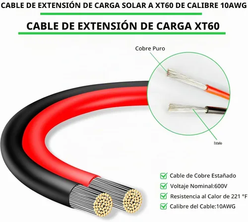 Vista 2 de Ansoufien Cable Conector de Panel Solar a Conector XT60 de 1 pie, Cable de Extensión de Carga Solar de 10 AWG Solar a XT60 XT60 (Enchufe Hembra)