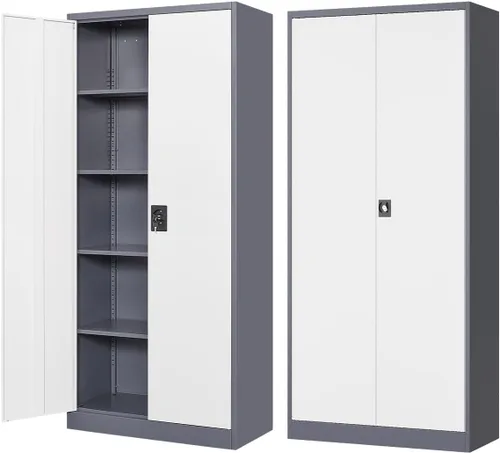 Vista 30 de Fesbos Armario de almacenamiento de metal, archivadores de acero de 36 pulgadas de alto con puertas con cerradura y estantes ajustables, gabinete
