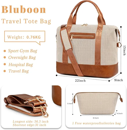 Vista 54 de BLUBOON Bolsas de viaje con cremallera, bolsa de lona para mujer, bolsa de fin de semana para mujer, bolsa de lona para llevar en la bolsa de lona