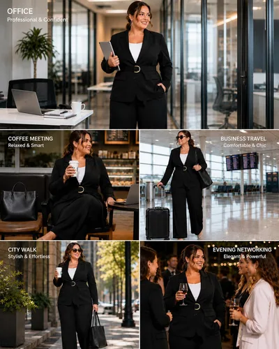 Vista 5 de Conjunto de 2 piezas para mujer, talla grande, para negocios, casual, para Negro