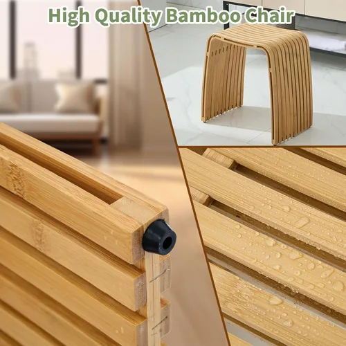 Vista 8 de Taburete de bambú para baño y comedor, banco de bambú, duradero y hermoso diseñado para baño, comedor, sala de estar y dormitorio
