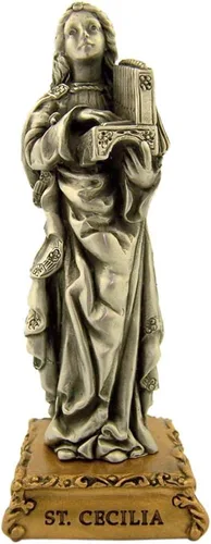 Vista 3 de Estatua de estatua de estatua de peltre de Nuestra Señora de Gracia sobre base de tono dorado, 4 1/2 pulgadas