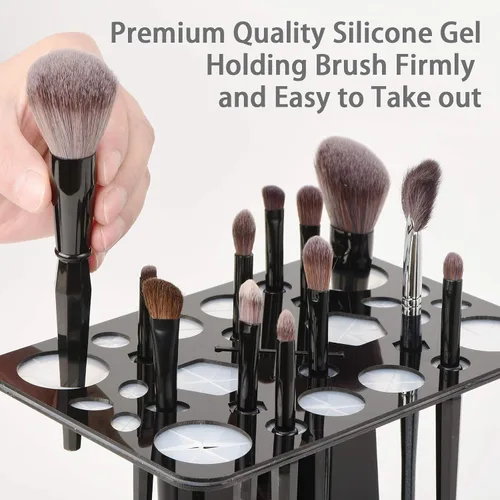 Vista 6 de Luckyiren Escurridor acrílico para cepillos, soporte plegable con 28 ranuras para pinceles de uñas, pintura y maquillaje, negro, unisex, ideal