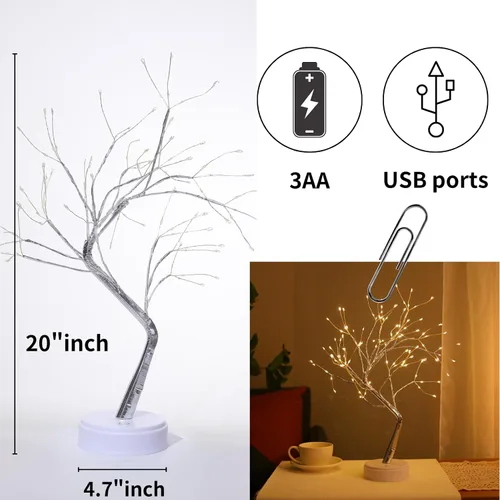 Vista 2 de Meonua Luces de árbol bonsái para decoración de Pascua, lámpara de árbol de luciérnaga de 20 pulgadas con 108 luces LED, alimentadas por
