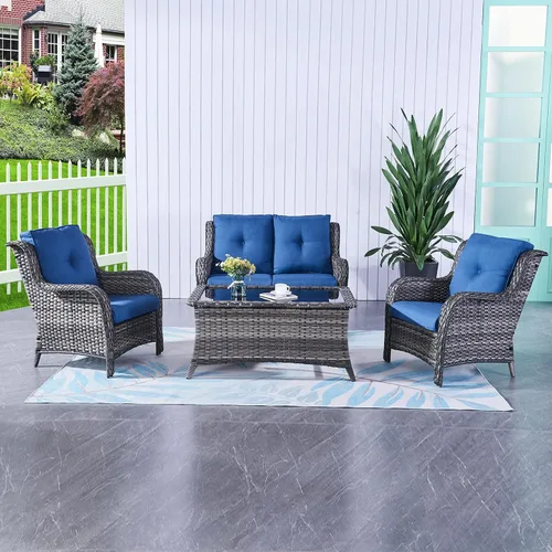 Vista 12 de HUMMUH Juego de 2 sillas de mimbre para patio, sillas de comedor de ratán de polietileno para exteriores, con cojines de asiento de 4 pulgadas