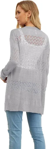 Vista 5 de GRECERELLE - Cárdigan casual ligero de manga larga, holgado, suave, con parte frontal abierta, drapeado, suéter de crochet para protección solar