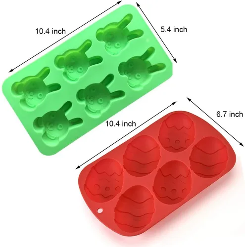 Vista 2 de MoldFun Paquete de 2 moldes de silicona para pasteles de huevos y conejitos para el día de Pascua, para hornear, magdalenas, hacer magdalenas
