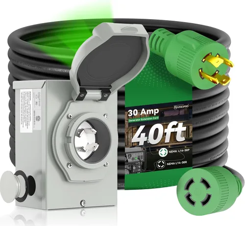 Vista 10 de Cable generador de 30 amperios de 25 pies y caja de entrada