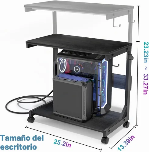 Vista 2 de Soporte de torre para computadora con estación de carga para estuche completo ATX Height Adjustable PC Stand with Wheel, CPU Holder with 2 AC