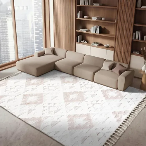 Vista 31 de SAFAVIEH Alfombra marroquí con borlas, 2 x 3 pies, marfil y marrón, no desprende pelusa y fácil de limpiar, textura alta y baja, ideal