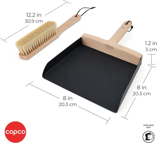Vista 3 de Copco Juego de cepillo de mano y recogedor, escoba de madera de haya y recogedor con cerdas suaves, almacenamiento para colgar con lazo de cuero