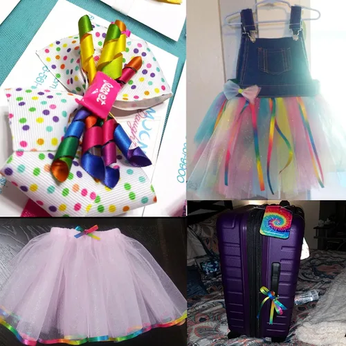 Vista 5 de Honbay Cinta de satén colorida de doble cara de 50 yardas, cinta de poliéster con estampado de arco iris degradado para ropa de bricolaje