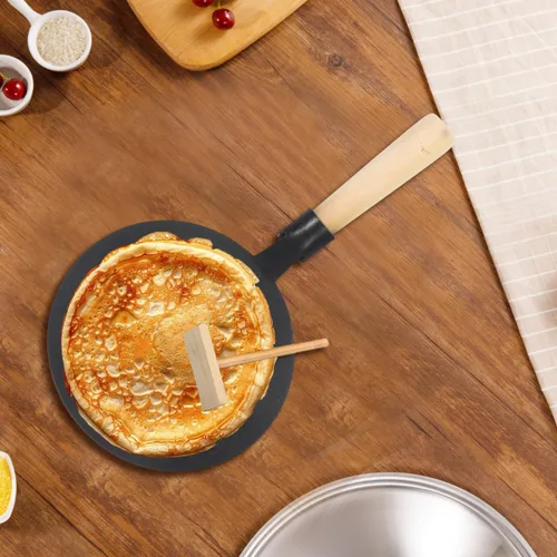 Vista 6 de VOSAREA Juego de sartenes antiadherentes, sartén plana de hierro fundido Dosa - Plancha con esparcidor y mango de madera para panqueques, roti