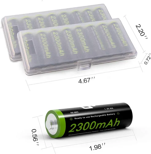 Vista 9 de LP Paquete de baterías recargables AA, paquete de 16 baterías dobles A de alta capacidad de 2300 mAh de 1.2 V NIMH para relojes, controles remotos