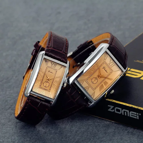 Vista 5 de Lancardo Juego de relojes románticos para parejas, relojes cuadrados, amor para hombres y mujeres, 2 piezas, retro, vintage, caja plateada