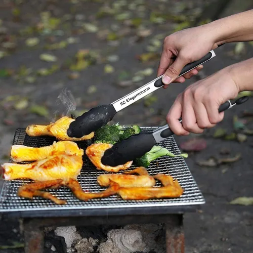 Vista 5 de Pinzas de cocina de 17" con puntas de silicona, pinzas de parrilla de acero inoxidable de alta resistencia al calor