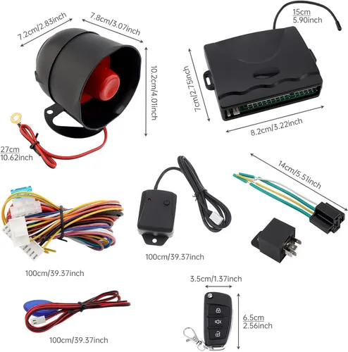 Vista 5 de Alarma de auto universal de 12V con sistema de entrada sin llave y control remoto, sirena y sensor