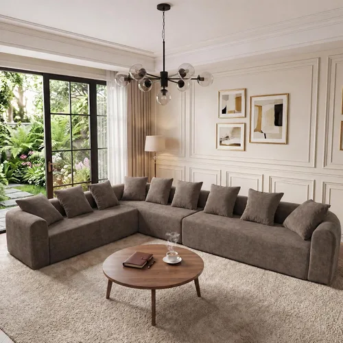 Vista 47 de Claiks Sofá modular deshuesado de 123 pulgadas, sofá en forma de L para sala de estar, sofá moderno de asiento profundo de 3 plazas, tela de Gris