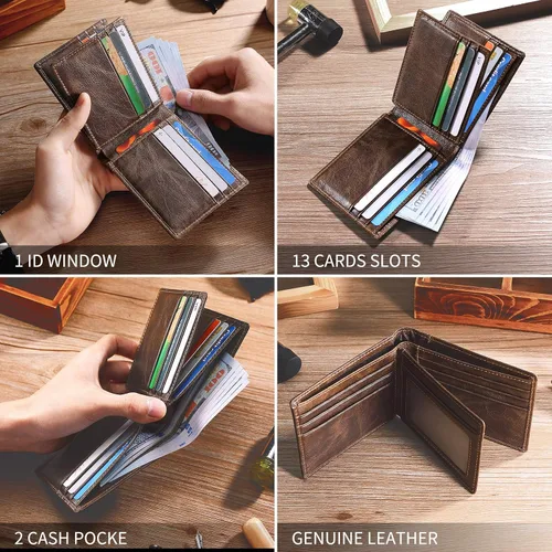 Vista 4 de Swallowmall Mens Wallet RFID Genuine Leather Slim Bifold Wallets For Men Removable ID Windows 11 Cards Holders Gift Box