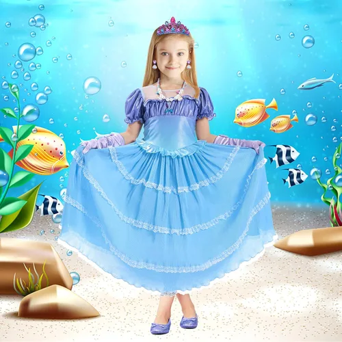 Vista 3 de Disfraz de Sirenita para niñas, disfraz de princesa sirena Ariel con accesorios