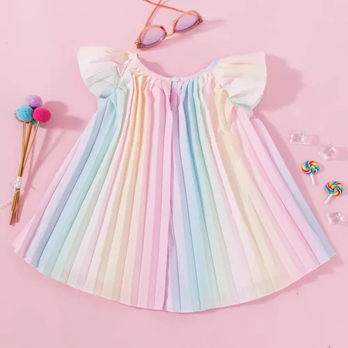 Vista 4 de MILKI RABBIT Vestido plisado con mangas volteadas y colores colores pastel arcoíris