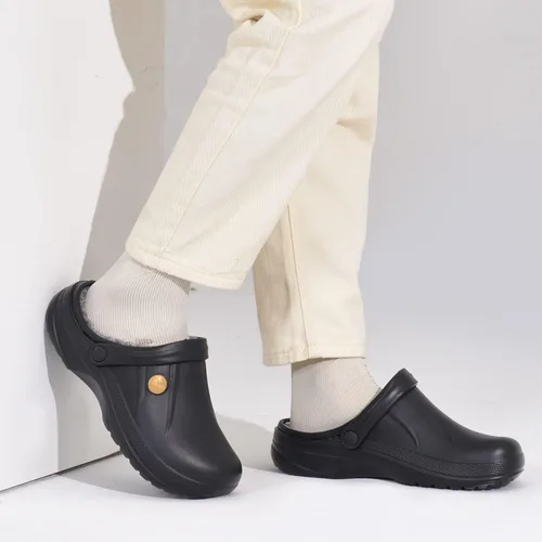 Vista 6 de ChayChax - Pantuflas impermeables para mujeres y hombres, con forro de piel, zapatos de jardín de invierno, pantuflas cálidas para interiores