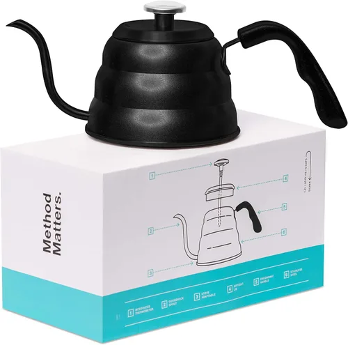 Vista 8 de Barista Warrior - Hervidor de café de cuello de cisne con termómetro – Hervidor de cuello de cisne para café y té, de acero inoxidable para todas