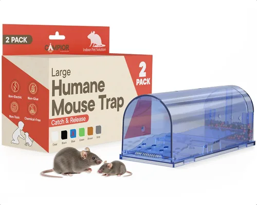 Vista 8 de Campior Humane - Trampa para ratones, paquete de 1, trampas para ratones vivos para atrapar y liberar para interiores y exteriores, segura
