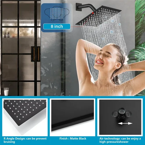 Vista 2 de Midanya Juego de grifo de ducha de 3 manijas para bañera de 8 pulgadas Negro