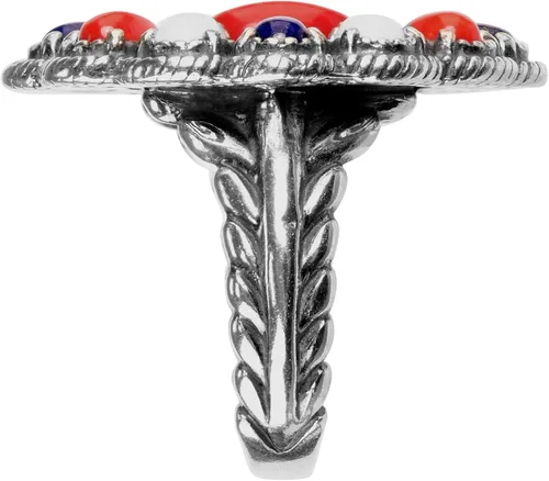 Vista 5 de American West Sterling Coral, Ágata, Lapislázuli - Anillo de racimo rojo, blanco y azul tamaños 5 a 10