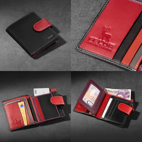 Vista 4 de Cartera de piel auténtica RFID para mujer, multicolor, 10 ranuras para tarjetas