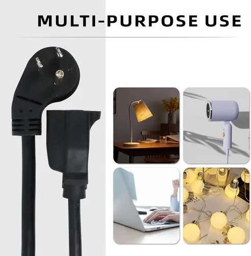 Vista 7 de EP Paquete de 3 cables de extensión de enchufe plano de 1 pie, cable de extensión de perfil bajo negro de 16 AWG de 3 clavijas para interiores