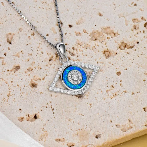 Vista 3 de PEIMKO Collar con dije de ojo turco de plata de ley 925, joyería de protección griega para mujer