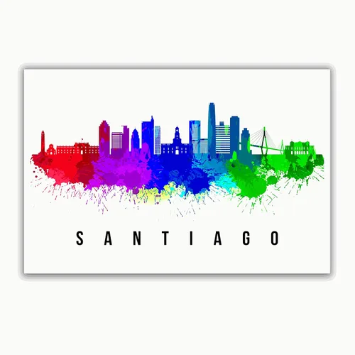 Vista 4 de Póster de Santiago Skyline Chile, pintura de paisaje urbano de Santiago, póster de Santiago Chile, paisaje urbano de Chile y estampado de Santiago