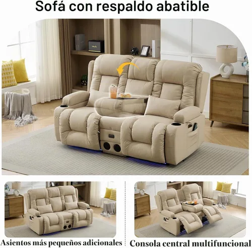 Vista 8 de TUNYI - Sofá reclinable de dos plazas con masaje y calor