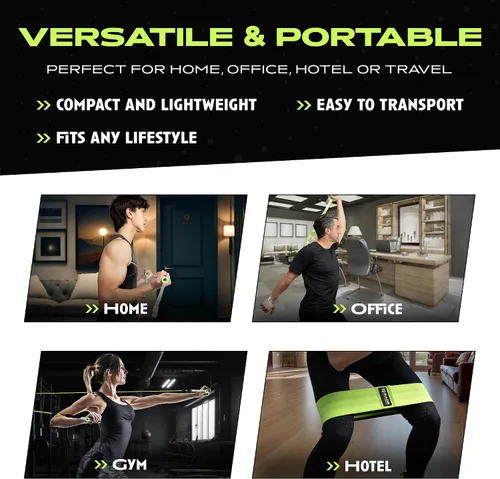 Vista 7 de Rage Fitness Ex Kit 9 en 1 gimnasio en una bolsa – Bandas elásticas, para glúteos y resistencia con asas, anclaje de puerta, viajes, oficina