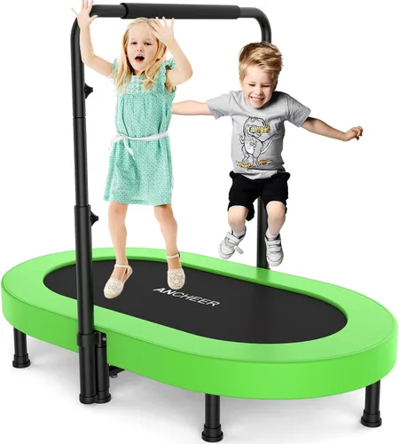 Vista 14 de ANCHEER Mini trampolín doble de 56 pulgadas para niños, mini rebote con mango ajustable de 5 niveles, trampolín para padres e hijos para niños