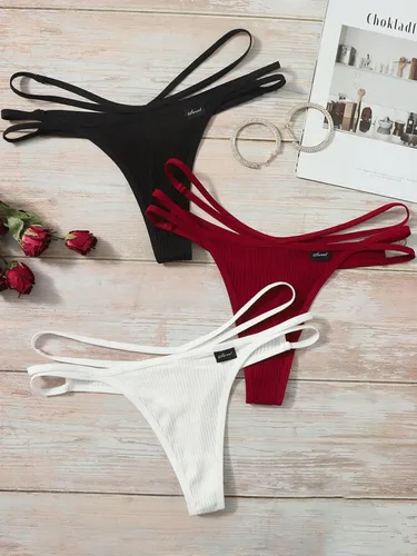 Vista 2 de Verdusa Conjunto de 7 tangas de punto acanalado de tiro bajo para mujer