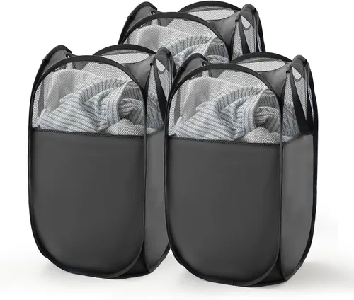 Vista 36 de Cesta de malla desplegable para ropa sucia con asas duraderas - Cesta plegable portátil para dormitorio, baño y viajes (negro)