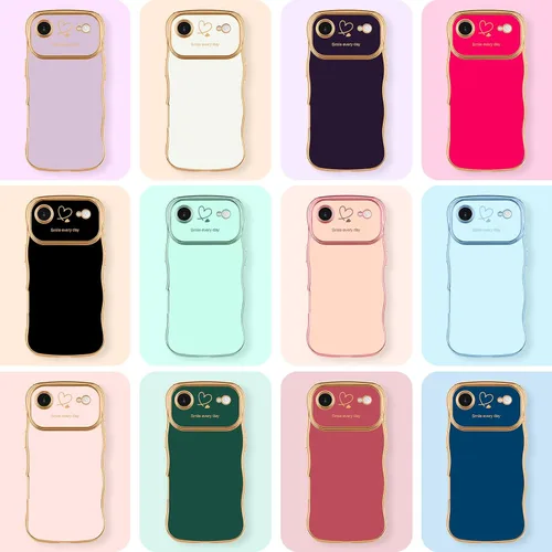 Vista 8 de LCHULLE - Funda para iPhone Air, linda para mujeres y niñas, con forma de onda, color azul bebé Luxury Plating Curly Wavy Frame with Love Heart
